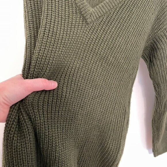 LULUS LULU'S Bringing Sexy Back Backless Sweater Dress Olive Green V-Neck Back M - Picture 13 of 15